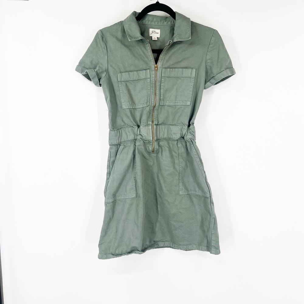 J. Crew Zip-Front Chino Dress in Green
